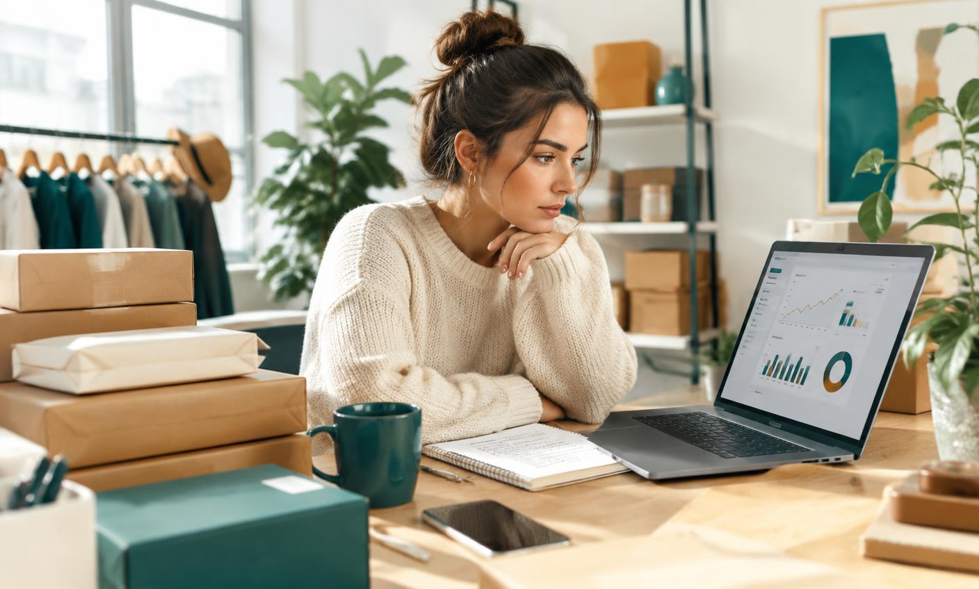 A merchant reviewing ecommerce growth and wholesale performance