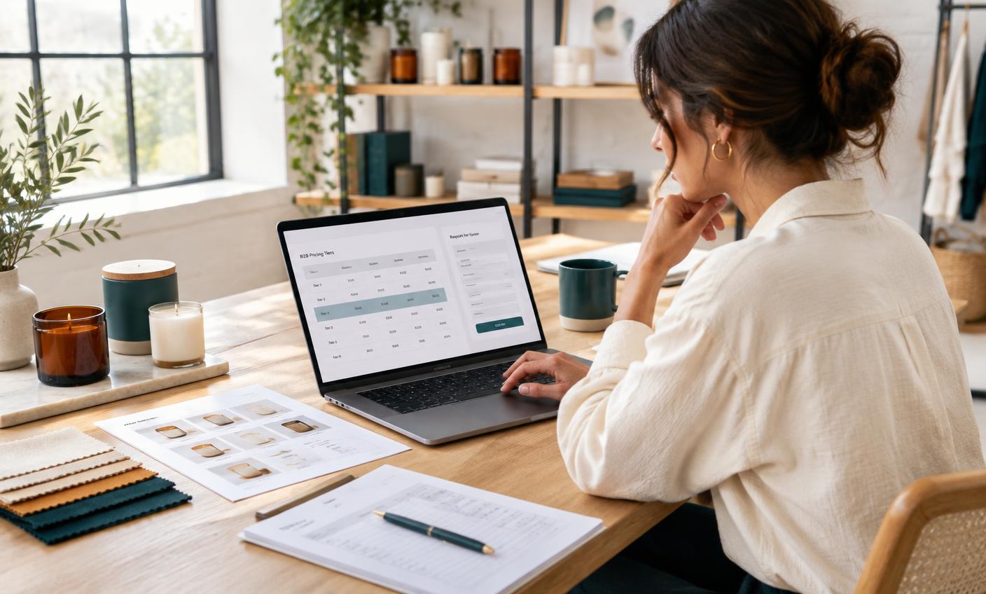 A merchant reviewing wholesale price tiers and a quote request